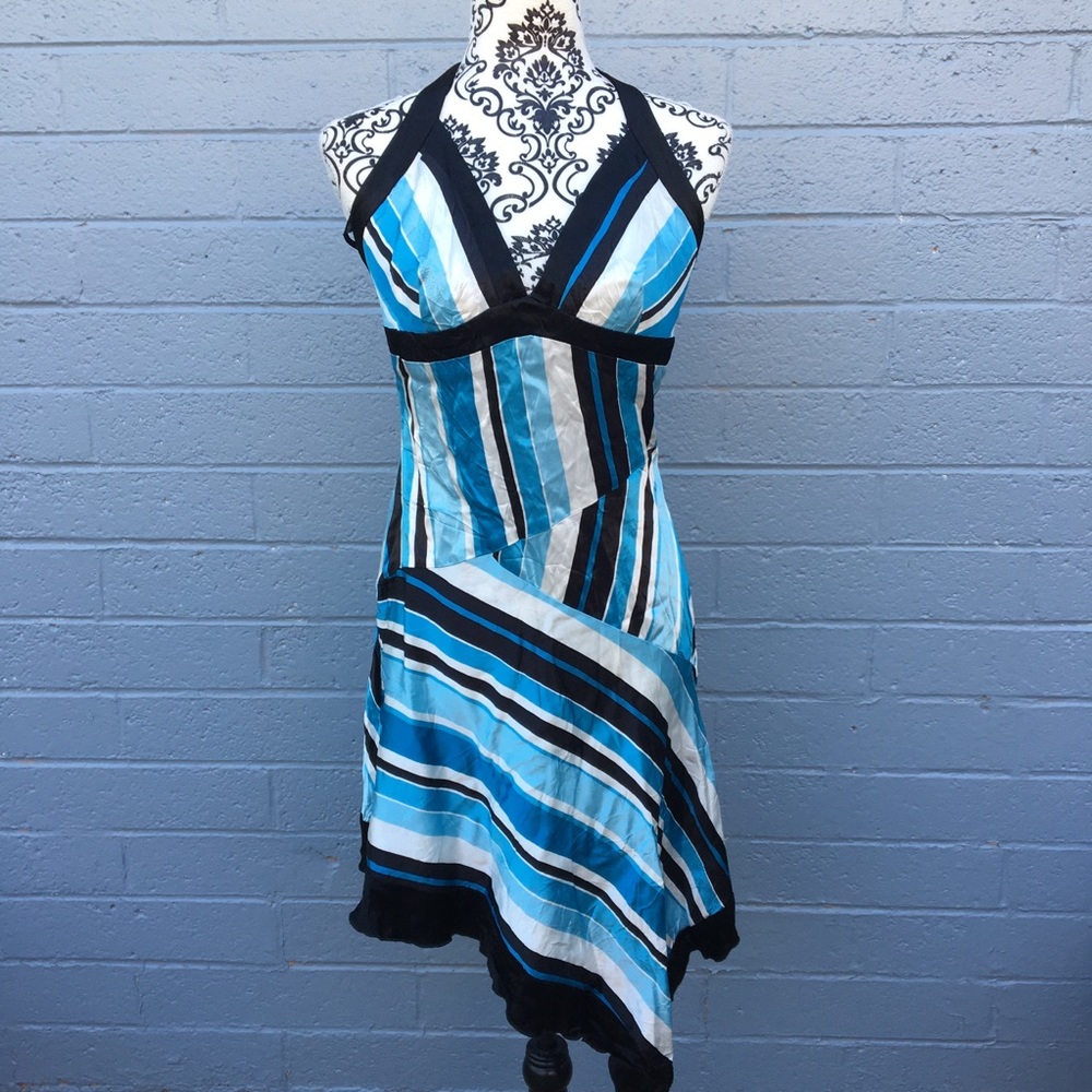 Beautiful Bebe Blue Black White Stripe Dress